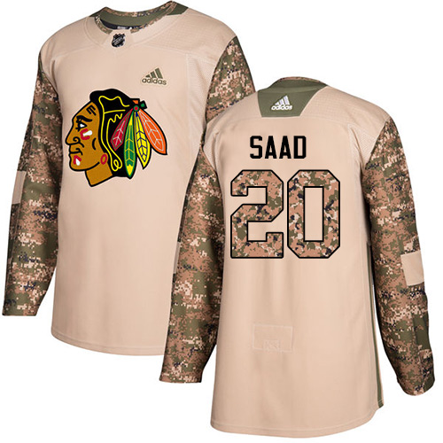 Adidas Blackhawks #20 Brandon Saad Camo Authentic Veterans Day Stitched NHL Jersey - Click Image to Close